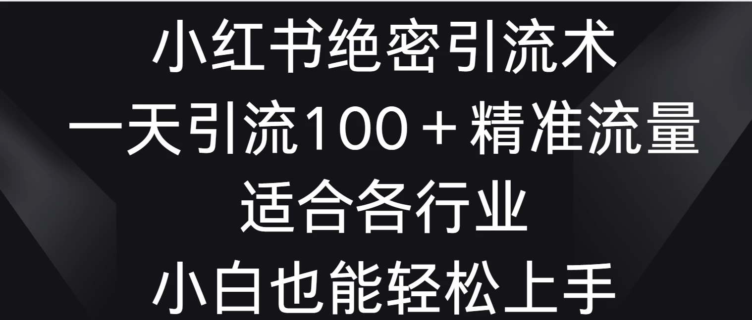 小红书绝密引流术，一天引流100＋精准流量，适合各个行业，小白也能轻松上手 - 源空间