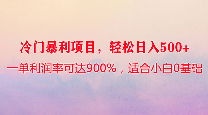 冷门暴利项目，一单利润率可达 900%，轻松日入 500+，适合小白 0 基础 - 源空间