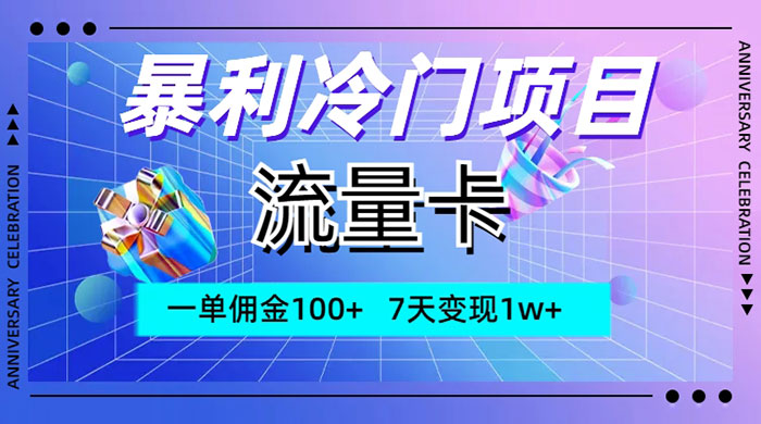 暴利冷门项目，流量卡，一单佣金 100+，7 天变现 1w+ - 源空间