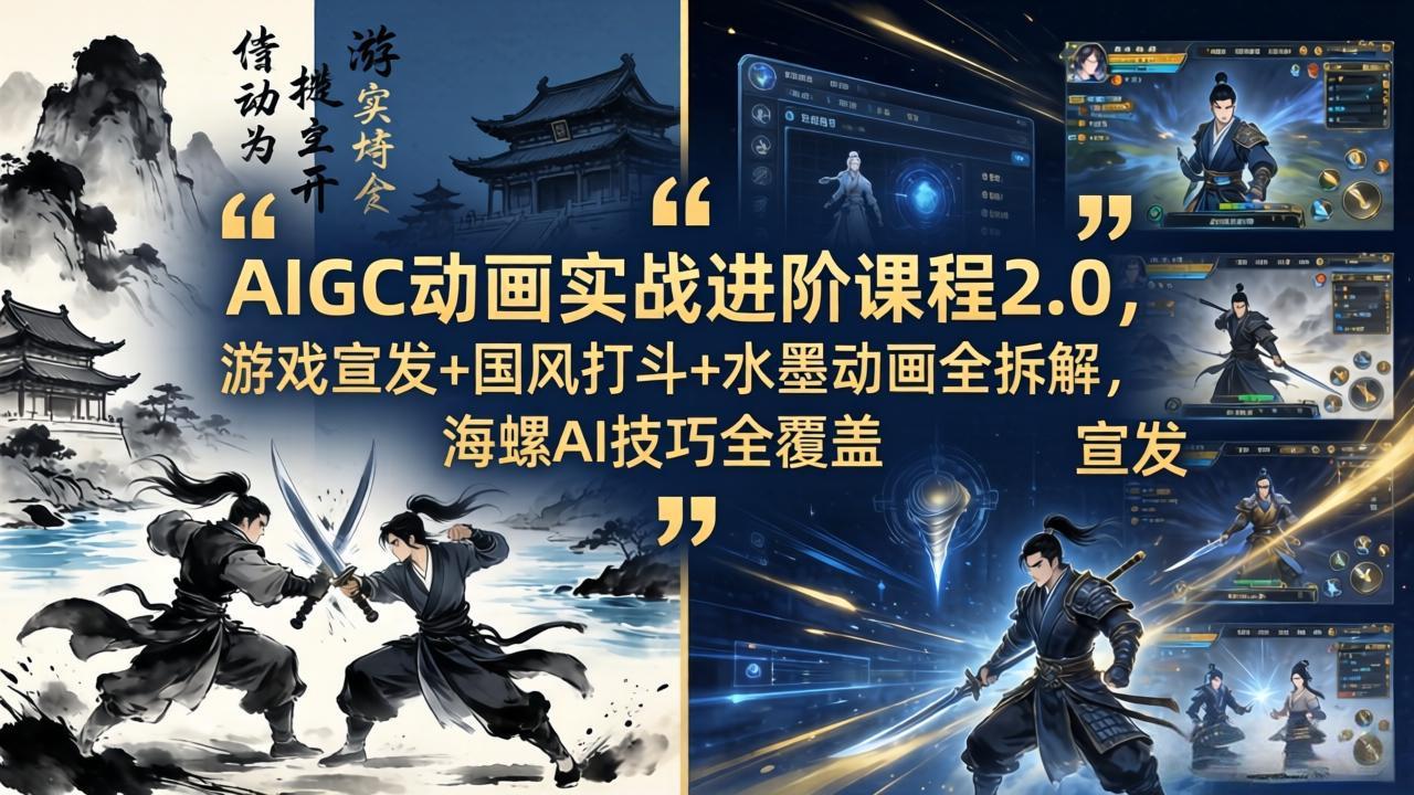 AIGC动画实战进阶课程2.0，游戏宣发+国风打斗+水墨动画全拆解，海螺AI技巧全覆盖 - 源空间