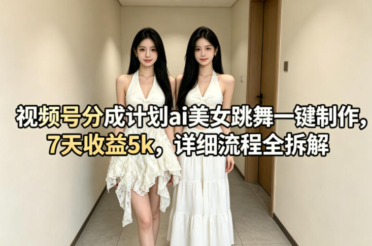 视频号分成计划ai美女跳舞一键制作，7天收益5k，详细流程全拆解 - 源空间