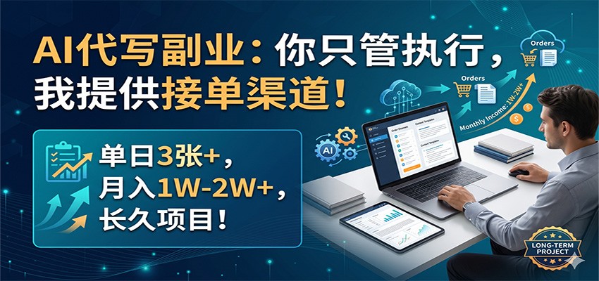 AI代写副业：你只管执行，我提供接单渠道！单日3张+，月入1W-2W+，长久项目 - 源空间