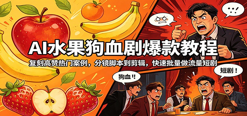 AI水果狗血剧爆款教程：复刻高赞热门案例，分镜脚本到剪辑，快速批量做流量短剧 - 源空间