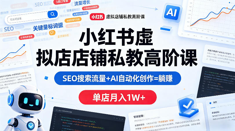 小红书虚拟店铺私教高阶课，SEO搜索流量+AI自动化创作=躺賺，单店月入1W+ - 源空间
