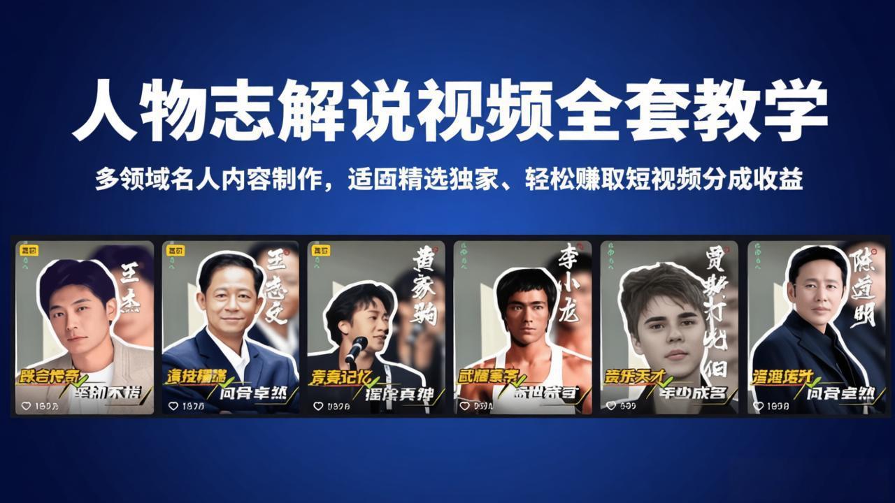 人物志解说视频全套教学，多领域名人内容制作，适配精选独家，轻松赚取短视频分成收益 - 源空间