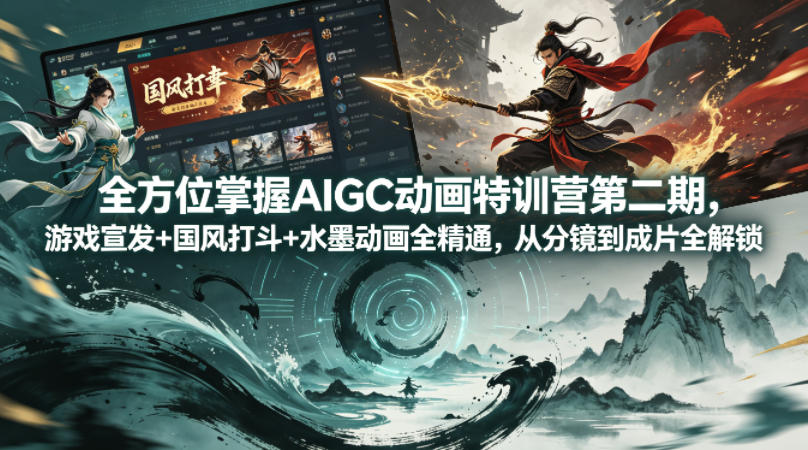 全方位掌握AIGC动画特训营第二期，游戏宣发+国风打斗+水墨动画全精通，从分镜到成片全解锁 - 源空间
