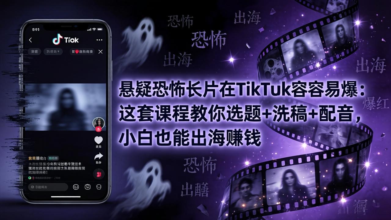 悬疑恐怖长片在TikTok最容易爆：这套课程教你选题+洗稿+配音，小白也能出海赚钱 - 源空间